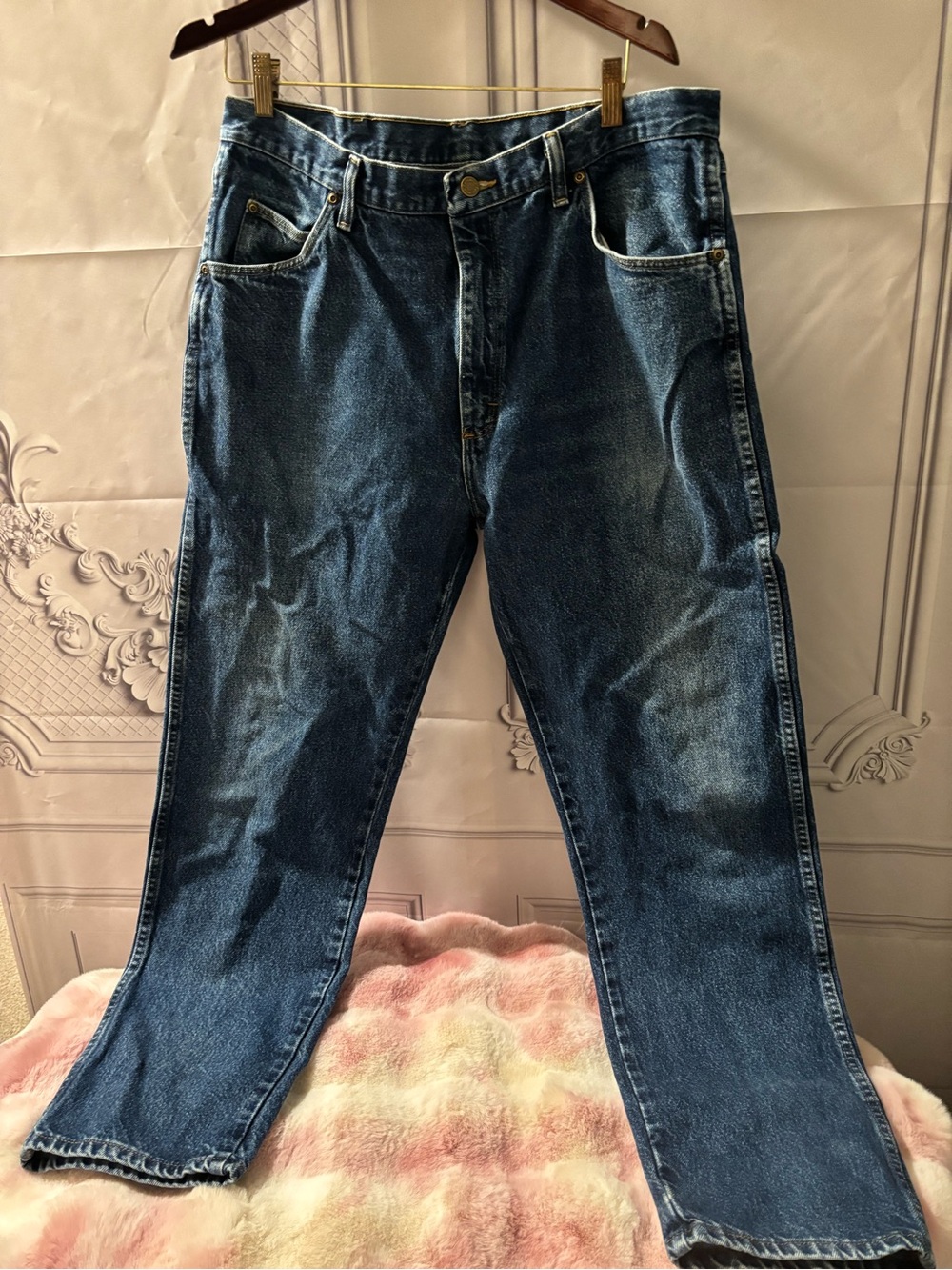 Wranglers Men's Straight-Leg Regular Fit Jeans in Dark Blue, Size 38x32